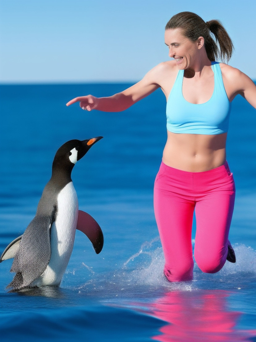 Woman Playing with Penguin